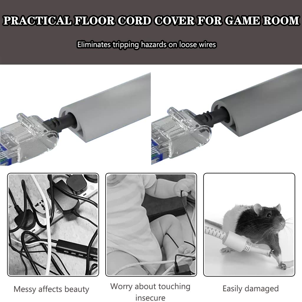 Cubierta De Cable De Piso Sala De Juegos Práctica Gestión De Cables De Piso Anti-Tripamiento, Cubierta De Cable De PVC Suave Fácil De Cortar para Piso, Cavidad del Cable-0,8 Cm/0,3 Pulgadas/Grigio/4