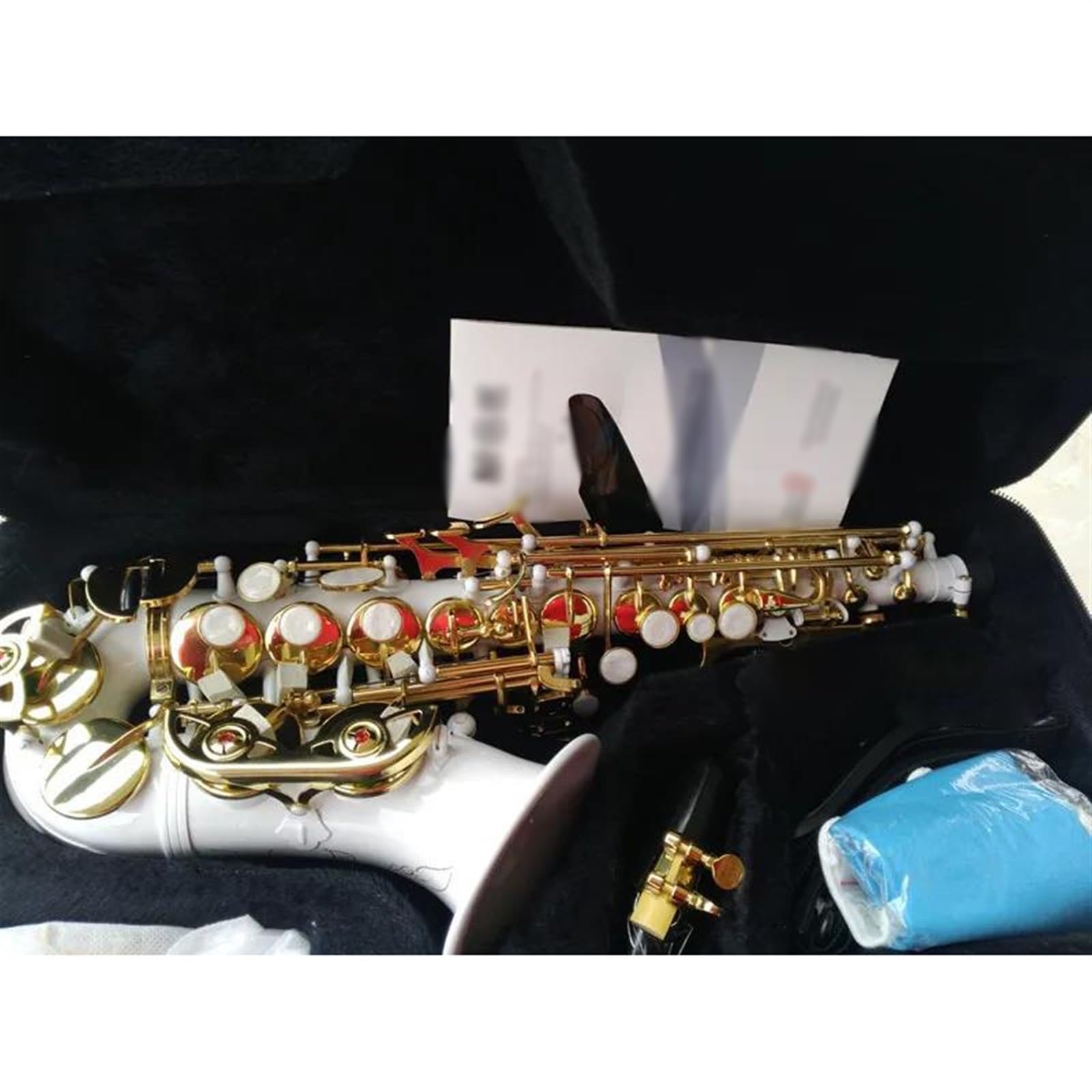 Professionale Sassofono Sassofono Soprano Curvo Bianco Bb Gold Key Sax Strumento A Fiato Alto Con Custodia Spazzola Per Cinturino Per Ance Per Sassofono Soprano