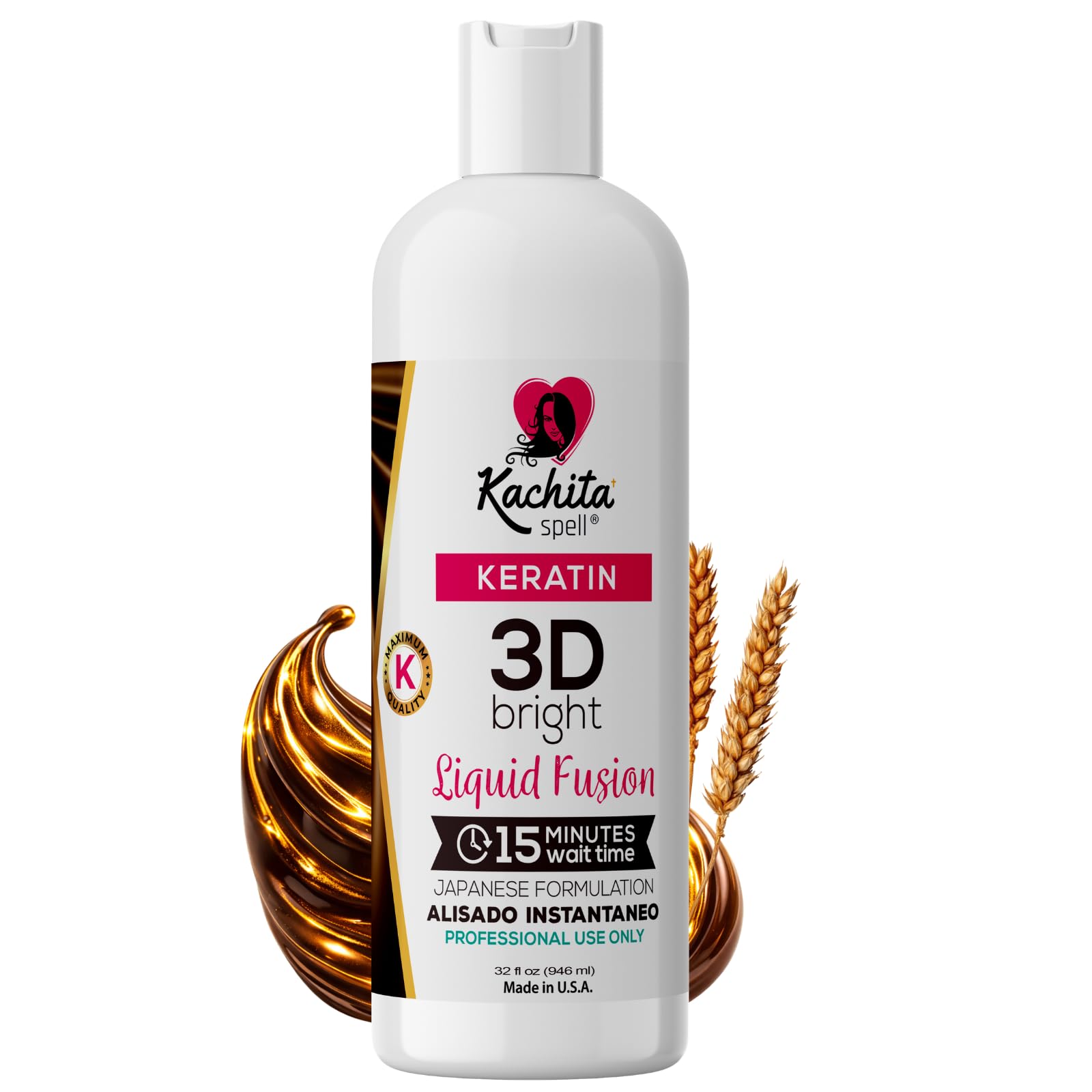 Kachita Spell Japanese Keratin Treatment 3D High Bright Hair Straightener, Improved Formula Adds High Gloss & Shine, Lasts Up to 18 Weeks, Chocolate Keratin for Home & Professionals, 32 fl oz