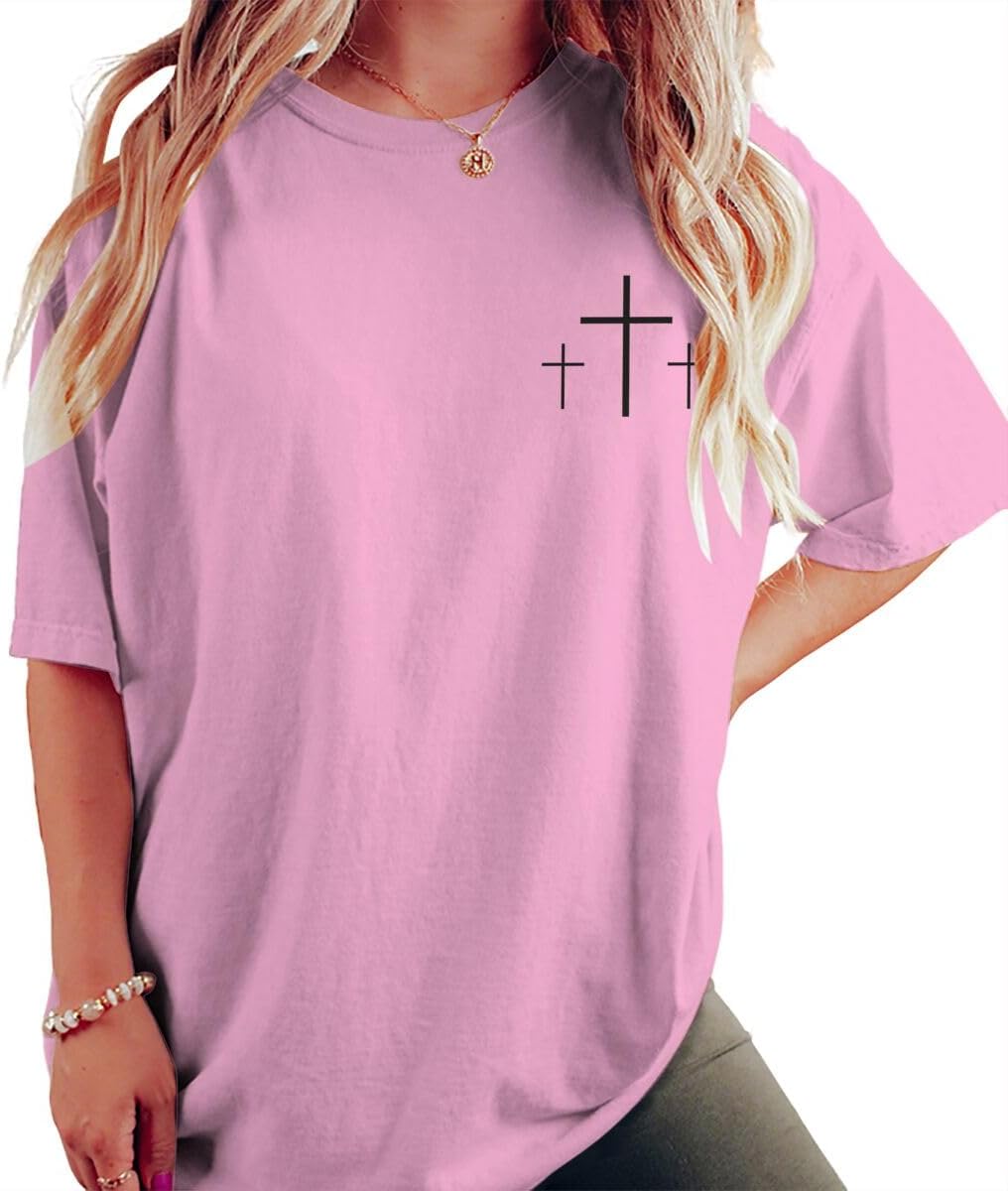Faith Over Fear T-Shirts for Women Christian Cross Shirts Bible Verse Shirt Oversized Tees Christian Tshirts - Image 4