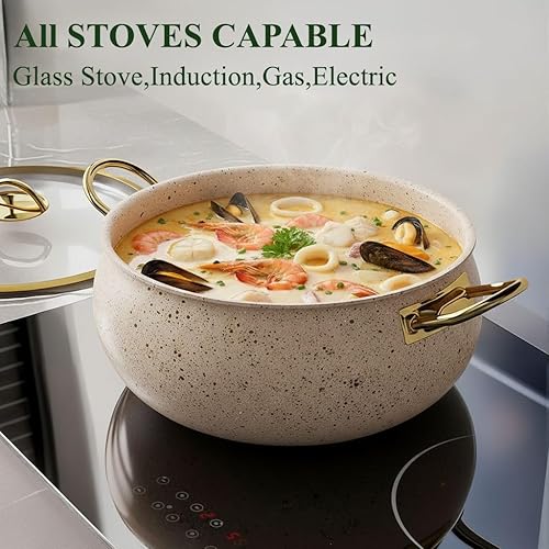 Miniatura 5 de Juego de utensilios de cocina de acero inoxidable de 5 capas, juego de 12 ollas y sartenes antiadherentes con asas que se mantienen frescas,