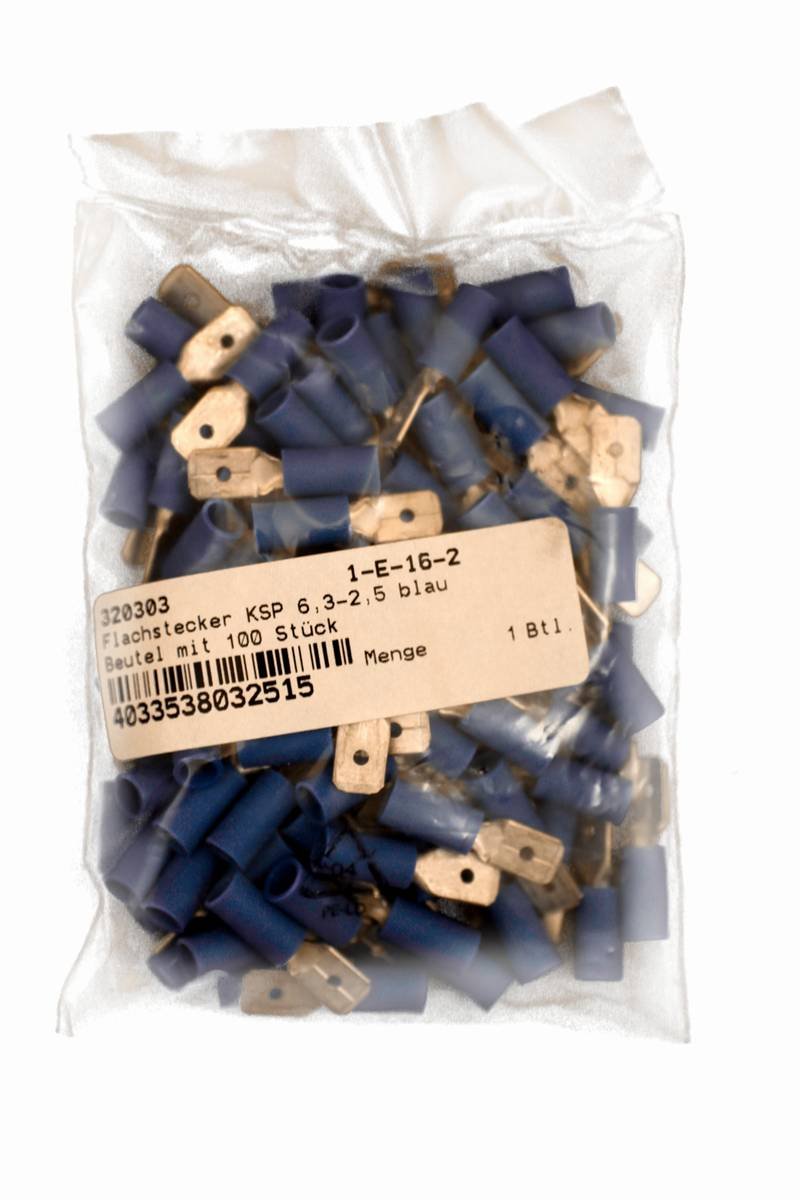 Vs Electronic 320303 KSP Flat Connectors 6.3 – 2.5 Blue in pack (Pack of 100)