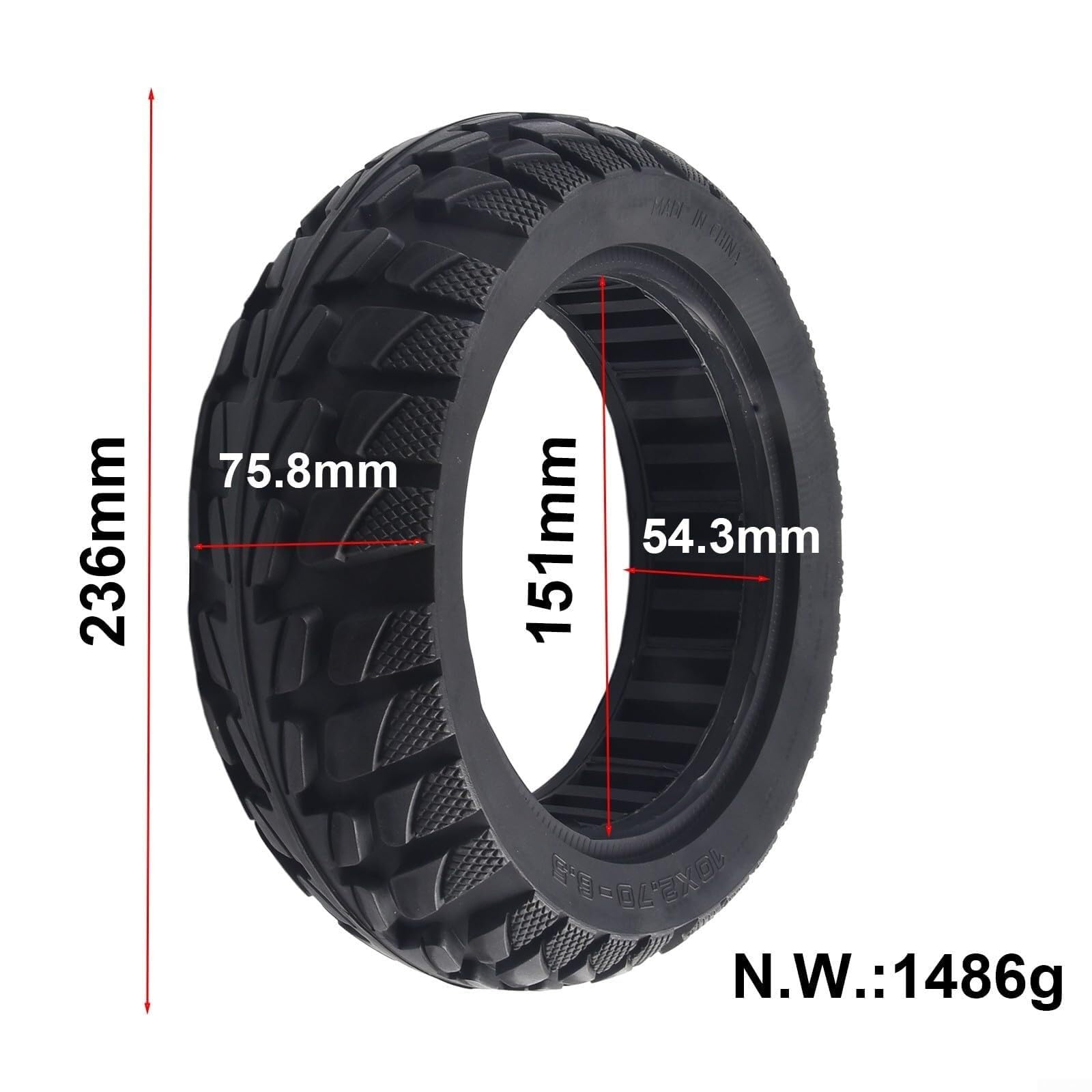 Pneumatico Pieno da 10 Pollici 10x2.70-6.5, Pneumatico in Gomma Antiforatura, Accessori per Ruote Senza Manutenzione, per Bici Elettriche, Monopattini Elettrici