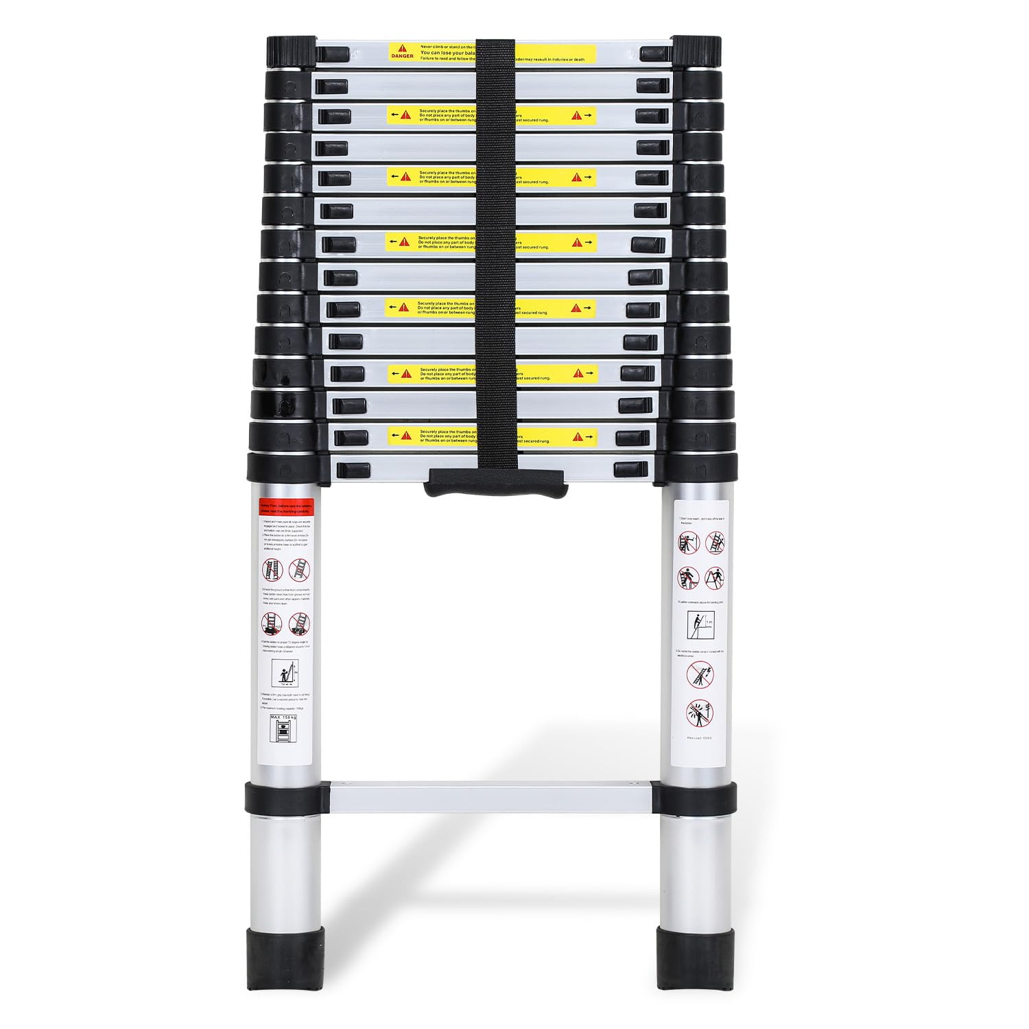 Fiqops Telescopic Aluminium Ladder 4.4 m – Non-Slip Extendable Ladder with Load Capacity 150 kg – Portable Ladder