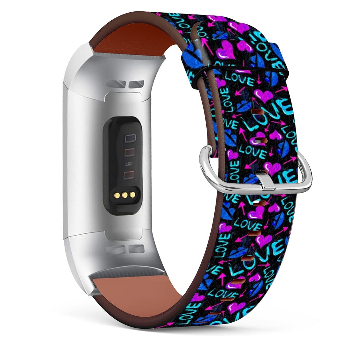 Mingdao Compatible with Fitbit Charge 4 / Charge 3 / Charge 3 SE Patterned Leather Replacement Band , (Love Heart And Sexy Lips Pattern)