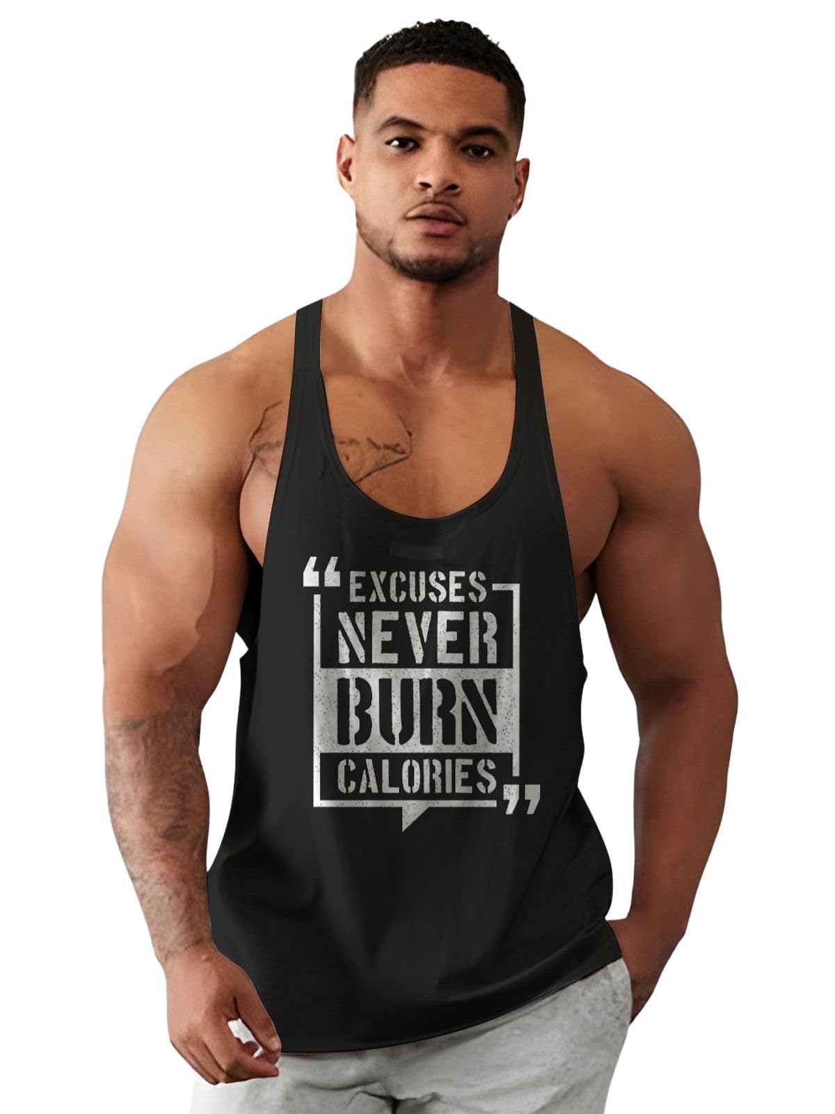 bab being beast apparel BAB Men Gym Scoop Neck Vests | Excuses Never Burn Calories Printed Vest-picture-35