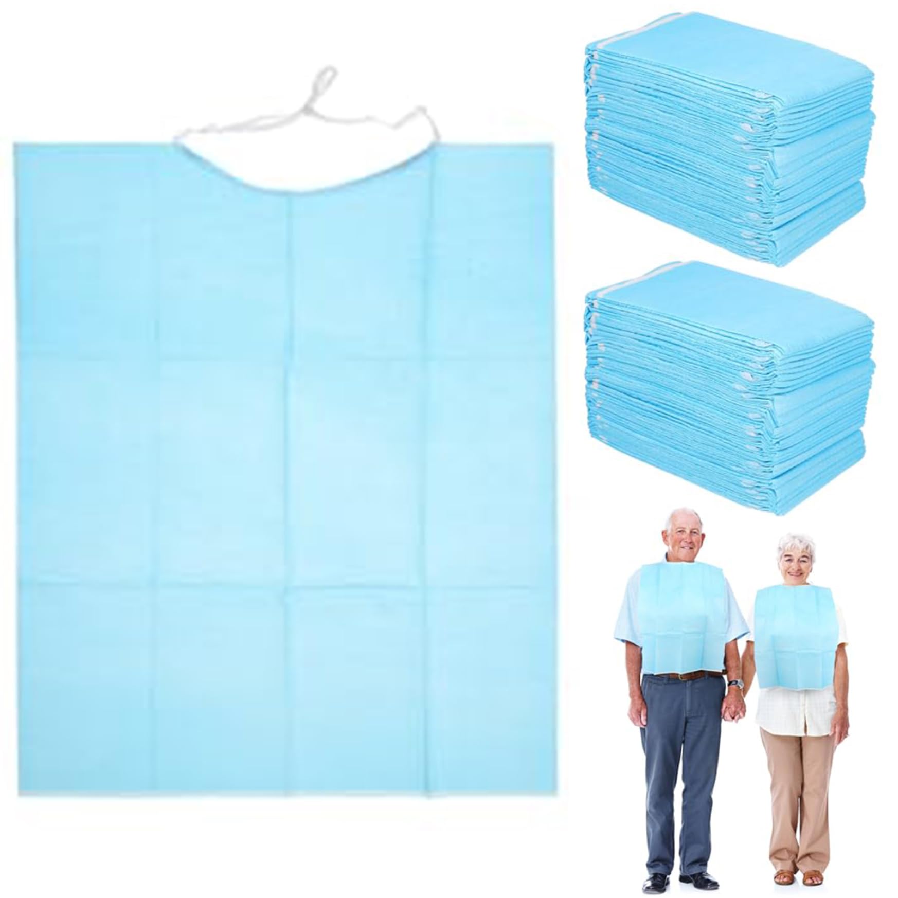 Bibs jetables pour les enfants adultes, 60pcs 17x14 pouces étanche PE PLAD BIBS avec cravate, tablier jetable Bibs adultes pour manger des bavoirs jetables pour les adultes