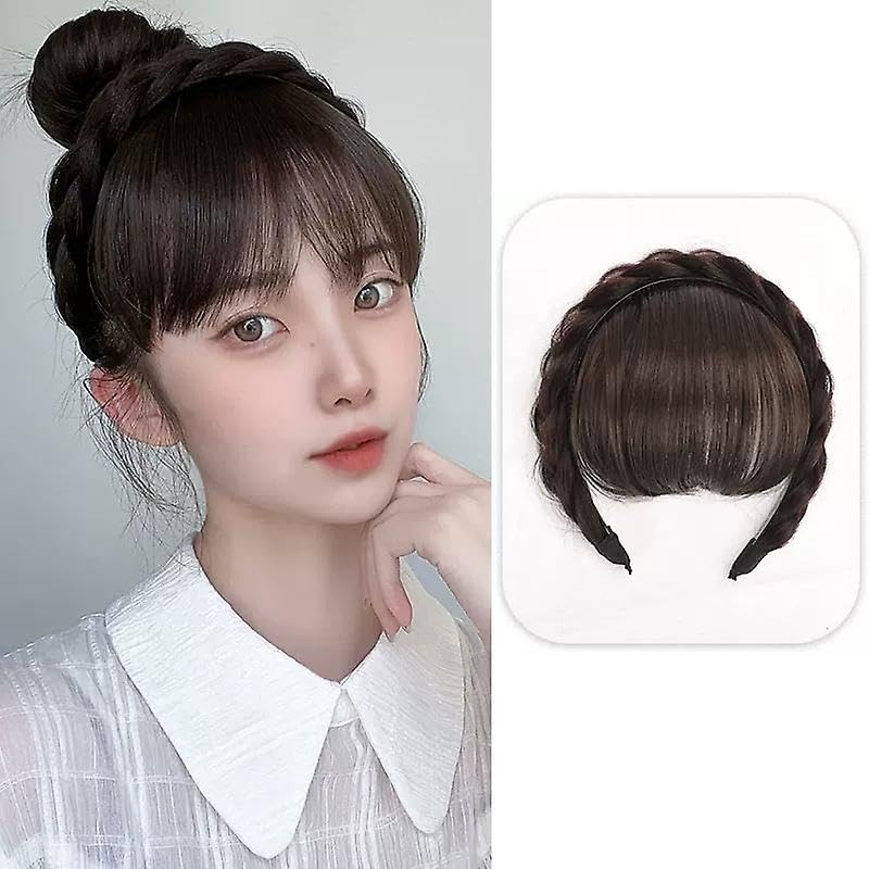 VIEWS Synthetic Wigs 1PC Front Hair Bangs, Synthetic Wigs Headband Wig Fringes Braid headband for Women Girls (Light Brown) Braided Hair Headbands