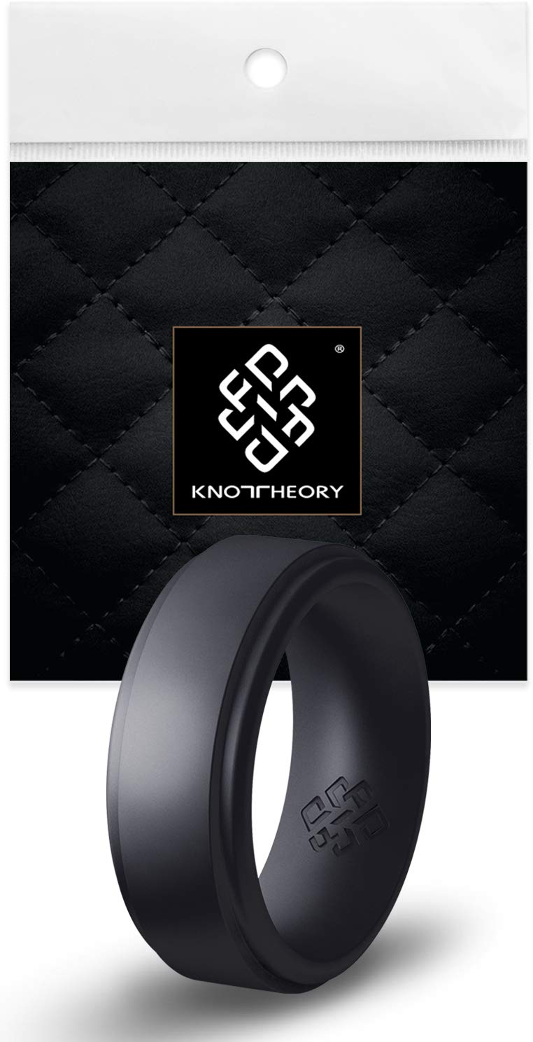 Knot TheoryStep Edge Silicone Rings for Men - Breathable 9mm Rubber Wedding Band in Black, Gold, Silver, Blue, Green, or Red