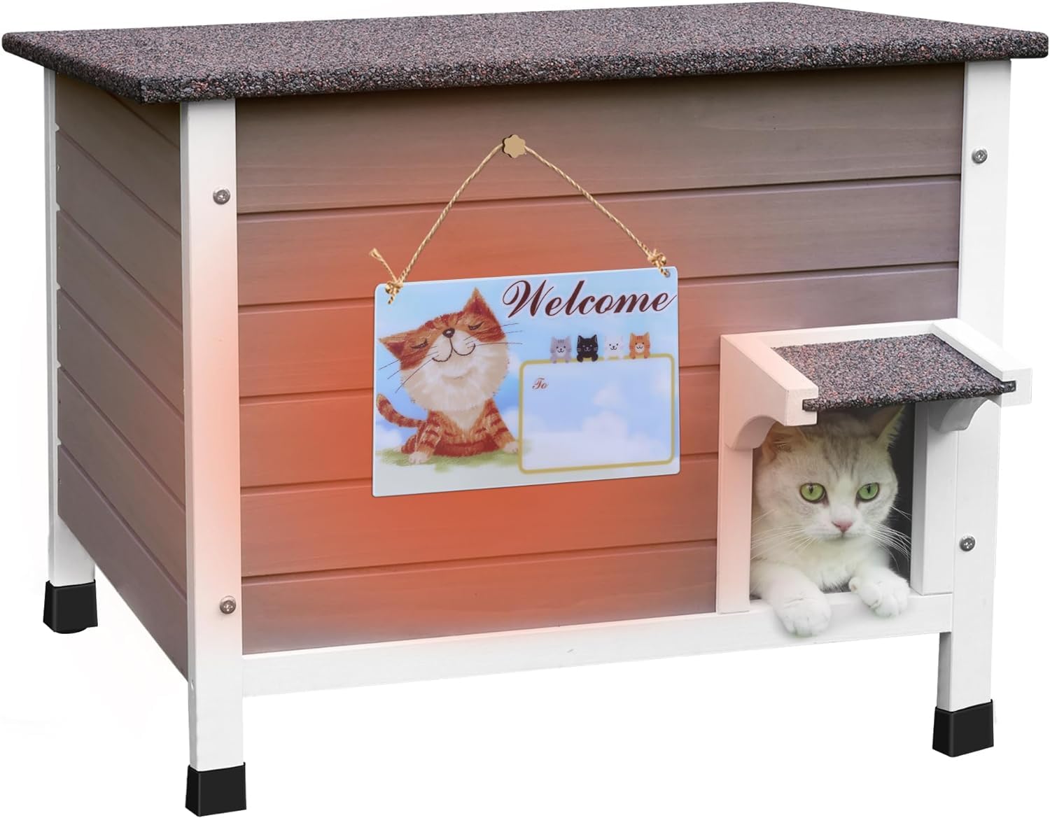 Casa para Gatos Exterior, casa de Madera para Mascotas Resistente a la Intemperie, casa aislada para Gatos, casa de Madera para Varios Gatos - Gris