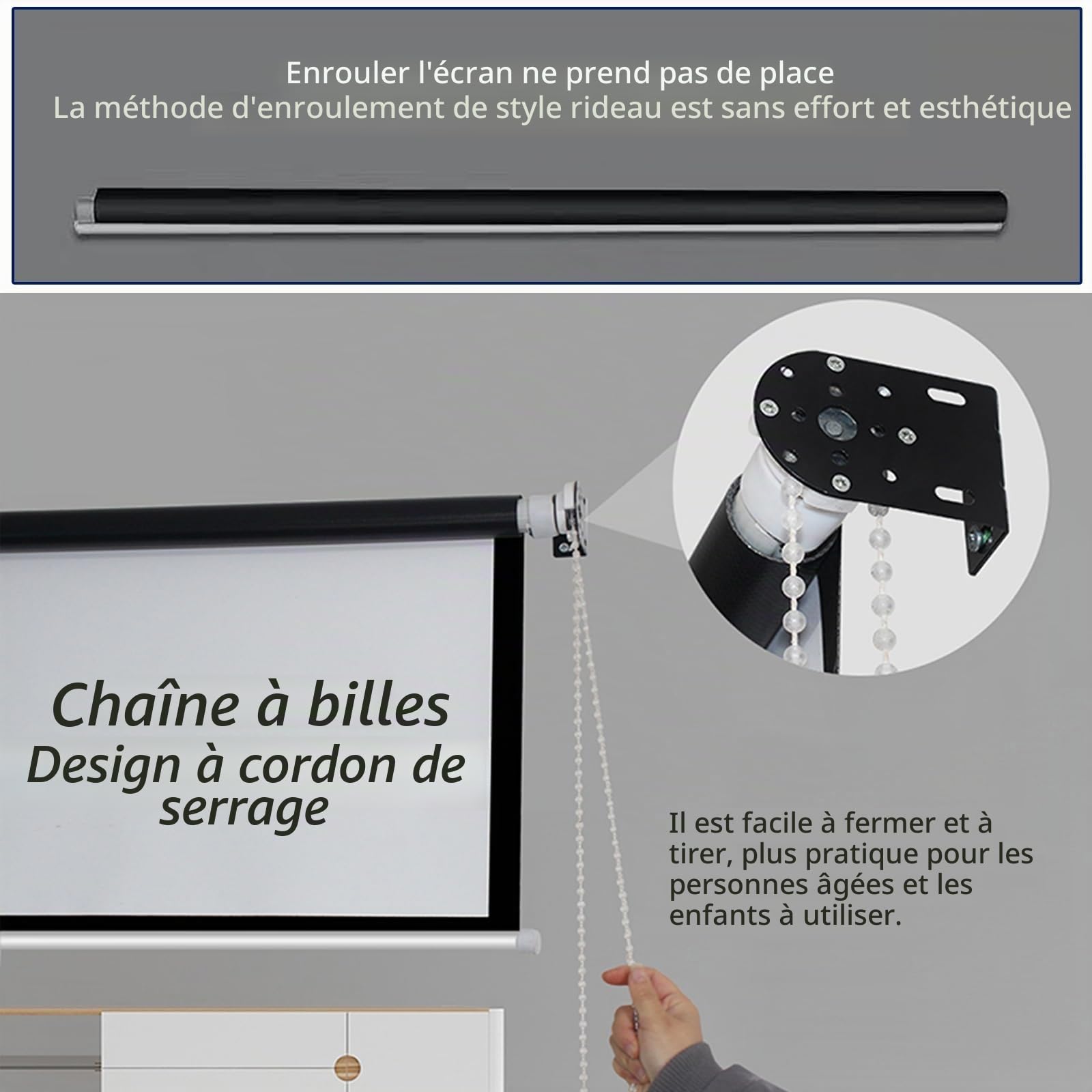 Ecran De Projection TV Et Home Cinema 60/72 Pouces, Toile Écran Videoprojecteur Enroulable Deroulant Manuel, 4k HD Ecran Videoprojecteur - Plafond/Mural, Formats 4:3/16:9, Vision 160º(4:3 60")