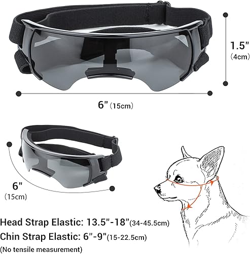 Miniatura 5 de Billionchains Gafas de sol para perros pequeños con correas ajustables, lentes de sol anti-UV para perros, resistentes al viento, protección ocular