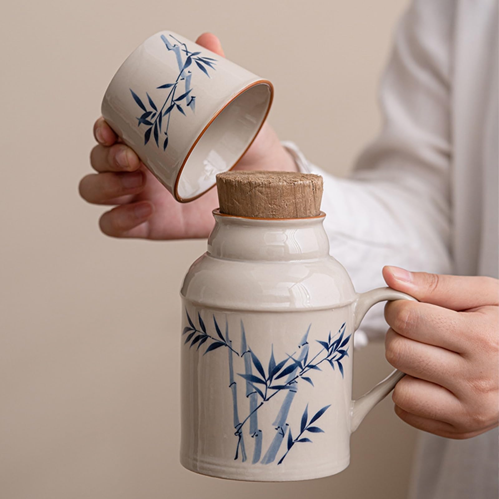 Keramik Thermoskanne, Wasserkocher-Set, Teekanne | Kanne mit Deckel und einer Tasse, für Haushalt, Restaurant losen Tee, Teebeutel und Früchtetee(Beige)