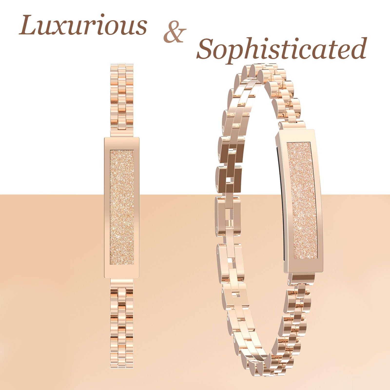 findtime Aktivitätstracker Fitness Tracker Damen Smart Bracelet Smartband Wasserdicht Schrittzähler Schlaftracker Kalorienzähler Schmal Schmuck Edelstahl Armreif für iOS Android Gold Rosegold
