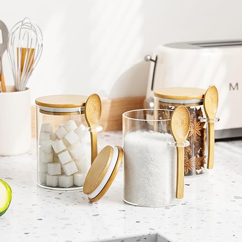 Miniatura 6 de KOIKEY Contenedor de sal de vidrio de 15 onzas con tapa de bambú y cuchara de cuchara, almacenamiento de avena durante la noche, sales, granos de