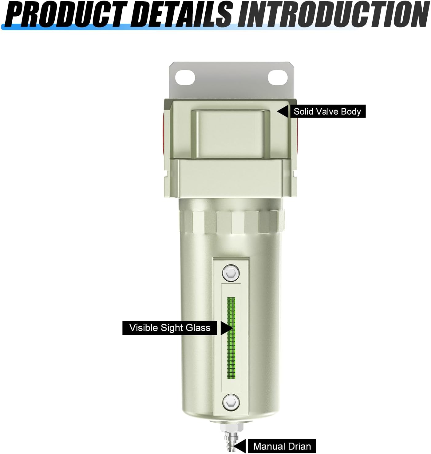 3/4" NPT Industrial Aluminium Air Compressor Moisture Filter,Air Desiccant Drying System For Dry Air, Compressed Air, Plasma Cutter and Paint Spray with Element, Manual Drain