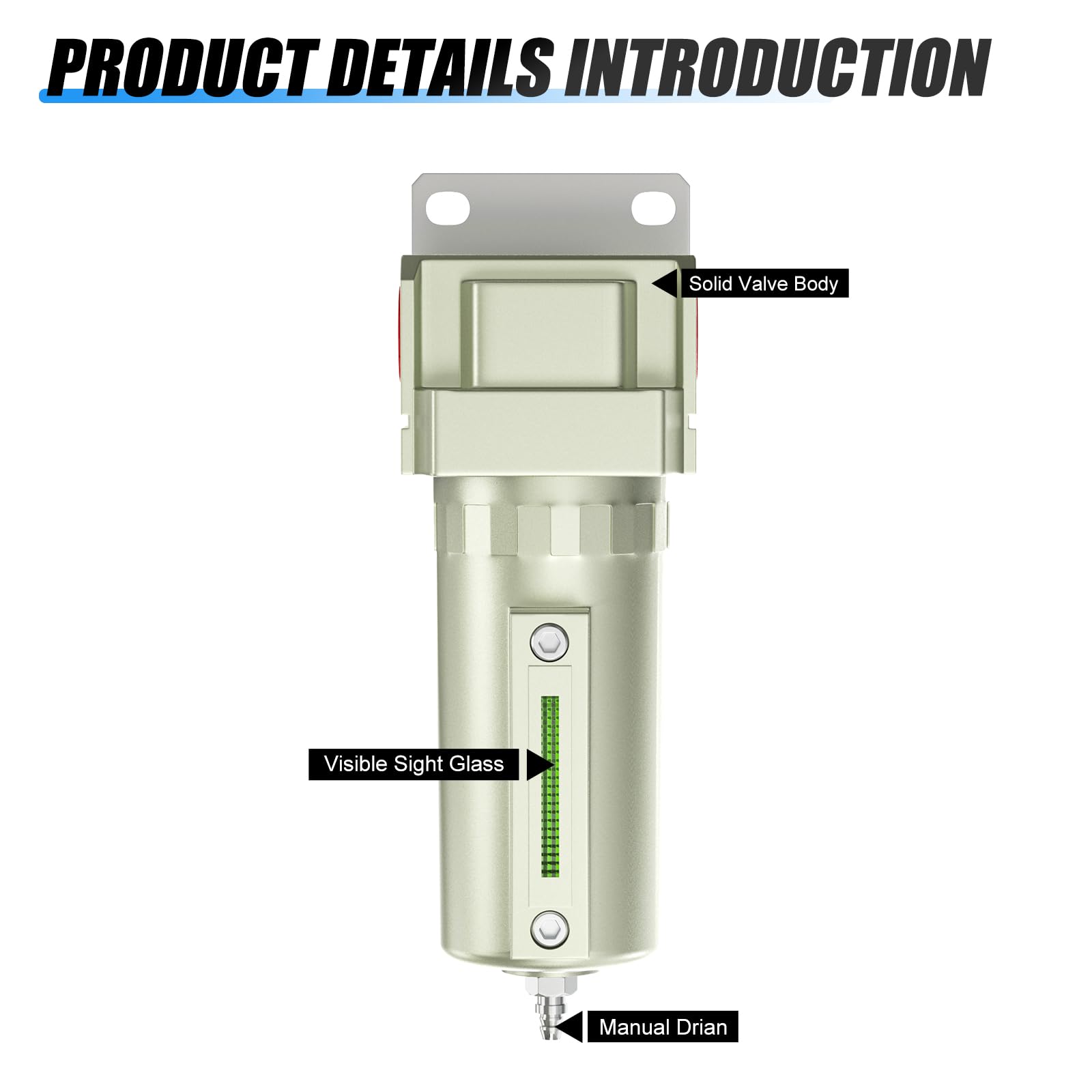 MEANLIN - Filtro di umidità per compressore d'aria in alluminio, filtro della linea dell'aria di scarico manuale, ingresso NPT da 3/4 pollici con calibro 150 PSI e interruttore di spegnimento valvola