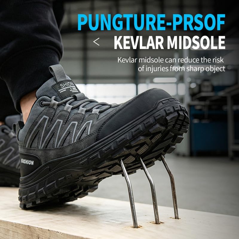 Work Boots for Men,Non Slip Safety Work Shoes,Unbreakable Steel Toe Shoes,Breathable High Top Steel Toe Boots.