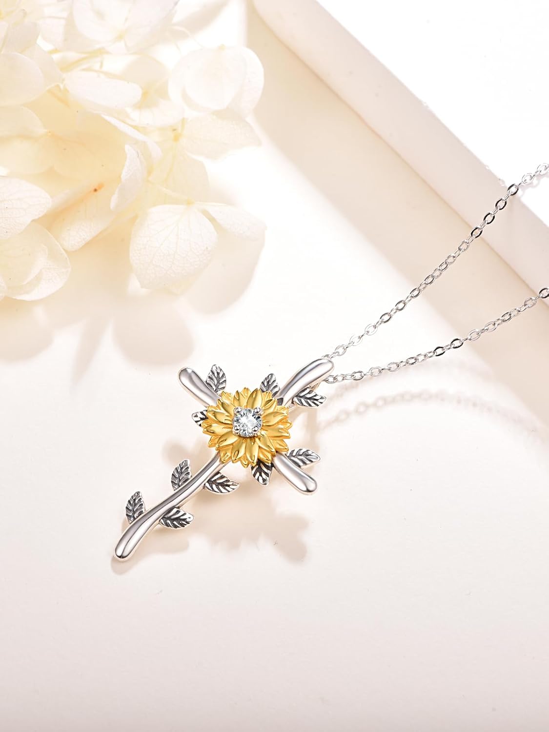 AENEAS Valentines Day Gifts for Women Sunflower Cross Necklaces for Women 925 Sterling Silver Sunflower Pendant Necklace Faith Christian Jewelry Anniversary Birthday Gift for Wife Mom Her - Image 2