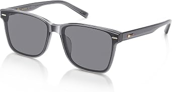 Classic Square Sunglasses for Men Women, Polarized UV400 Shades with Integrated Nose Pads & Crystal Tip, Trendy Rivet Decor Eyewear for Travel, Slate Grey, Brand of EssilorLuxottica