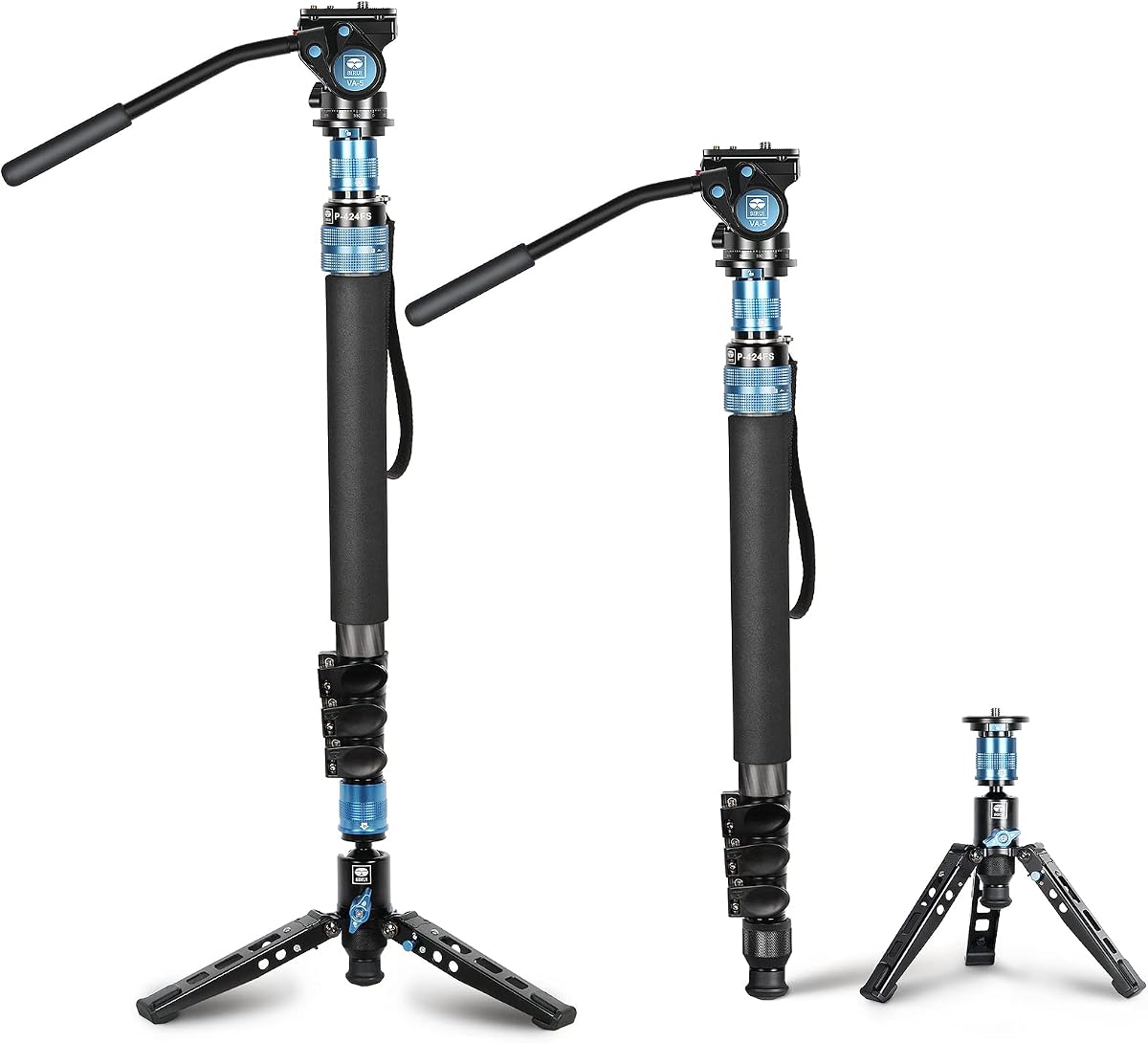 SIRUI P-424FS Carbon Fiber Camera Monopod Kit, 66.3" Heavy Duty Professional Video Monopod with VA-5 Fluid Video Head, Tripod Base, Flip Locks for DSLR Camera