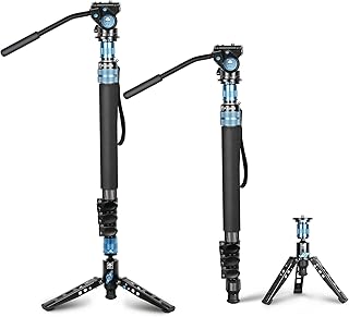 SIRUI P-424FS Carbon Fiber Camera Monopod Kit, 66.3" Heavy Duty Professional Video Monopod with VA-5 Fluid Video Head, Tripod Base, Flip Locks for DSLR Camera