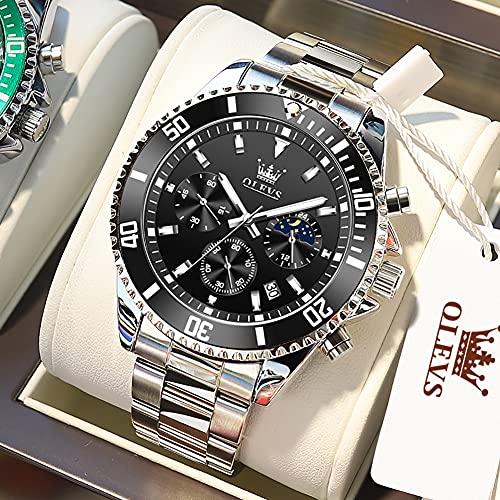 Image of OLEVS Mens Watches Chronograph Luxury Dress Moon Phase Quartz Stainless Steel Waterproof Luminous Business Calendar Wrist Watch