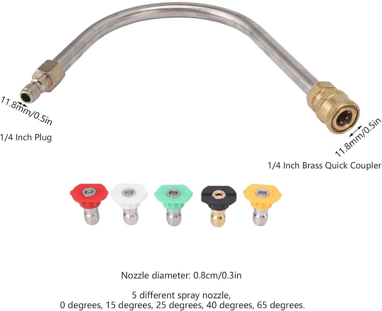 Pressure Washer Extension Wand 45 Degree Curved Angled Stainless Steel Brass 4000PSI 1/4 Inch Quick Connect Power Washer Curved Rod Spray Lance for Replacement (U Shaped with 5 Nozzles)