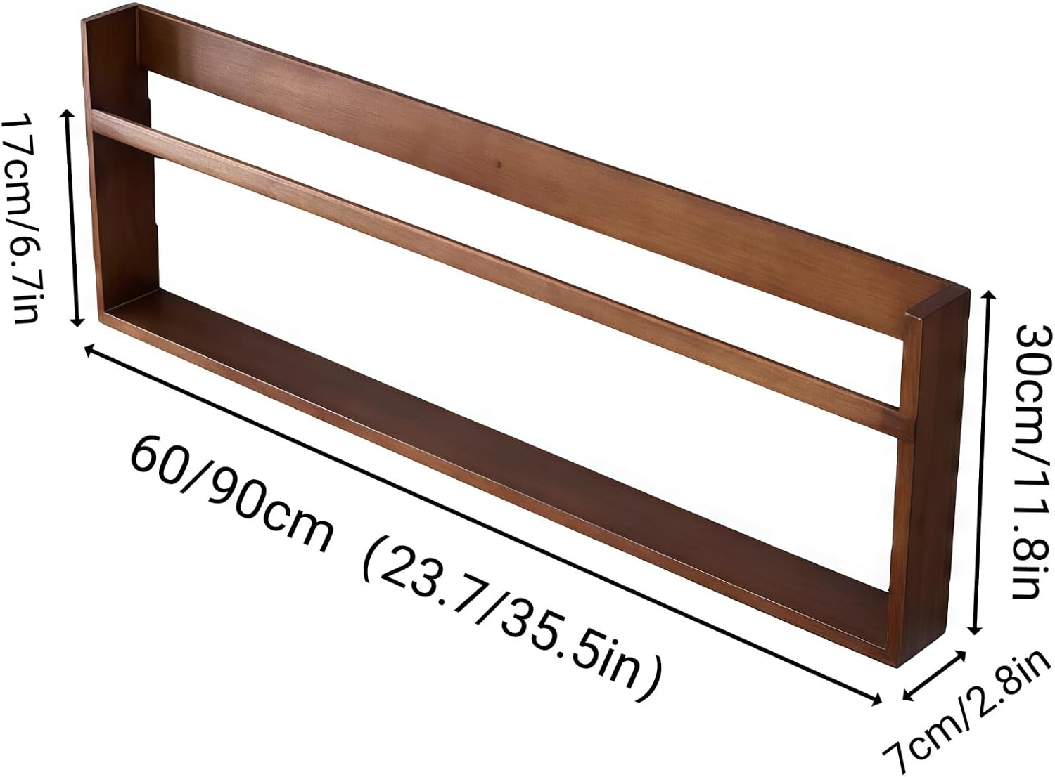 Minimalist Wooden Magazine Rack, Wall-Mounted Magazine Rack, Anti-Drop Guardrail Design, Suitable for Office/Living Room/Study(Brown,90cm/35.5in)