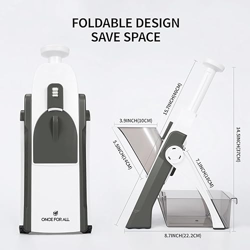 Miniatura 5 de ONCE FOR ALL - Mandolina segura y mejorada plus, picador ajustable de alimentos y verduras, cortador de papas fritas, hoja desmontable, utensilio