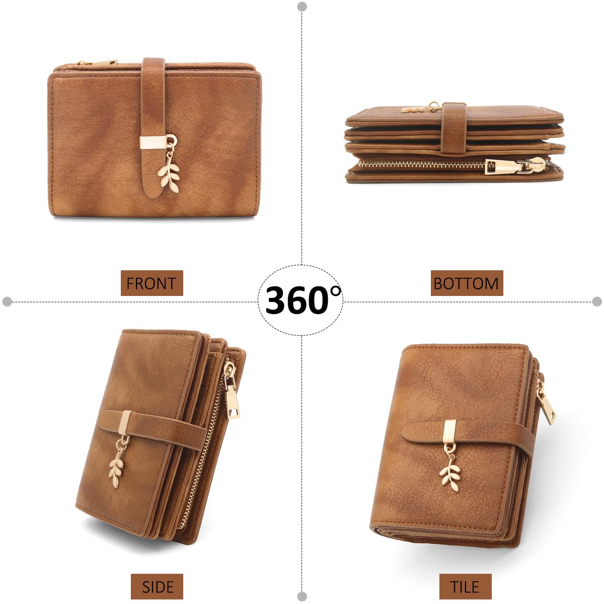 Portefeuille Femme en Cuir PU Petit Porte Monnaie Blocage RFIDFeuilles pour Femme Pochette 17 Emplacements de Cartes et Zippé Porte à Monnaie Porte Feuilles pour Femmes Court (Brun)
