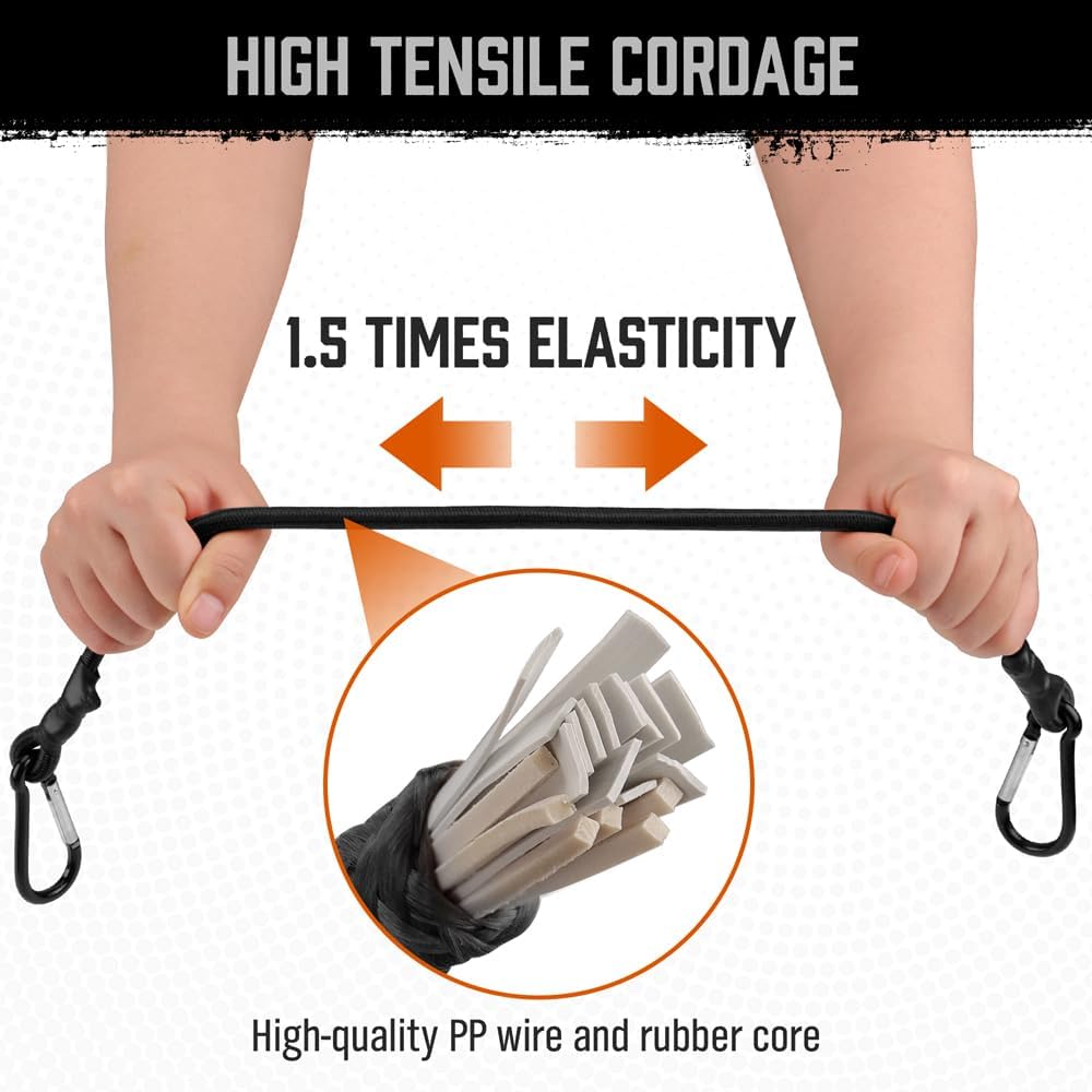 HORUSDY 4-Piece Bungee Cords with Carabiner Hooks, 24-inch, Rubber Heavy Duty Straps Strong for Camping, Cargo, Bike, Outdoor Tent, Luggage Rack