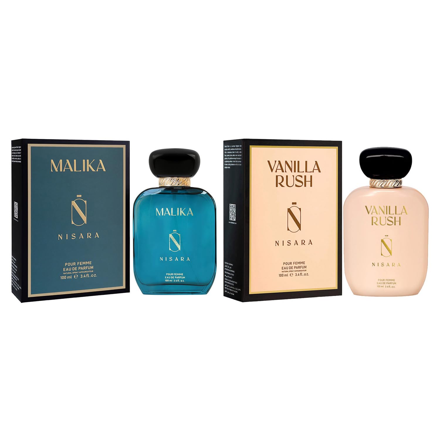 Nisara Vanilla Rush & Malika Perfume for Woman 100ml*2 | Girl Long Lasting Eau De Parfume | Ambery Vanilla, Floral- Fruity Fragrance with | Caramel, Musk Wood, Blackcurrant, Pear, Pink Pepper | EDP Scent spray for Woman | Premium Perfume For Her