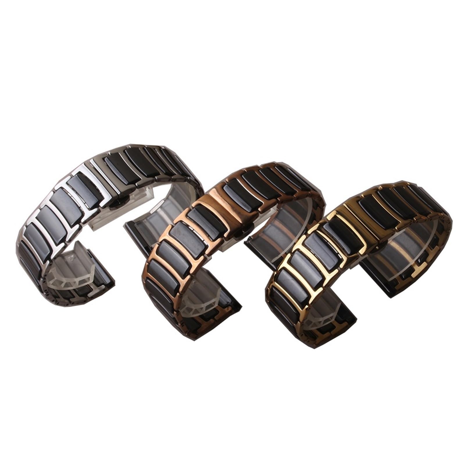 Correa de cerámica para Reloj de Mujer y Hombre, Pulida (Plata y Negra, 20 mm)