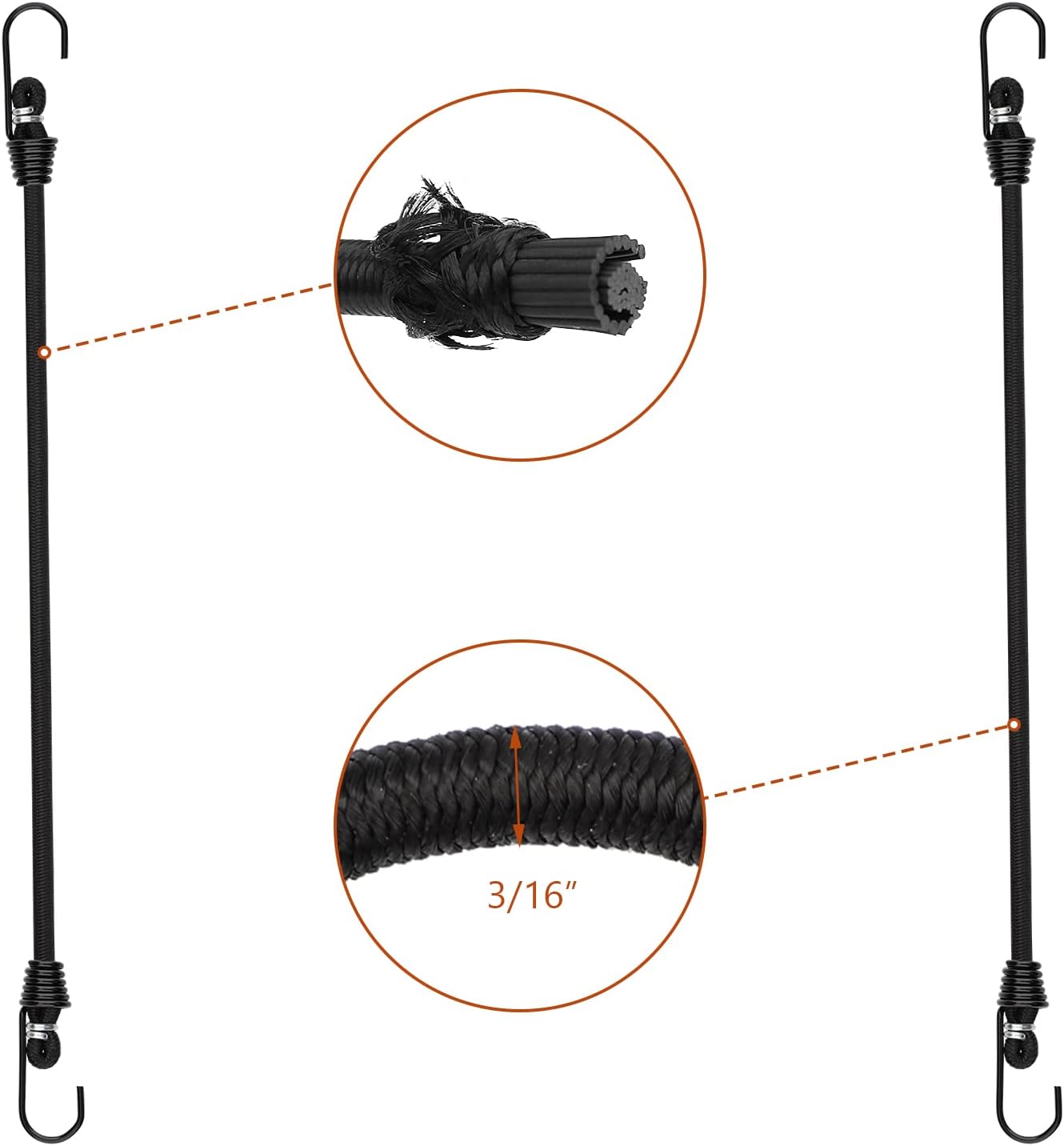 ZHOUBIN 9 inch Mini Short Black Bungee Cords with Hooks, 12 Pcs