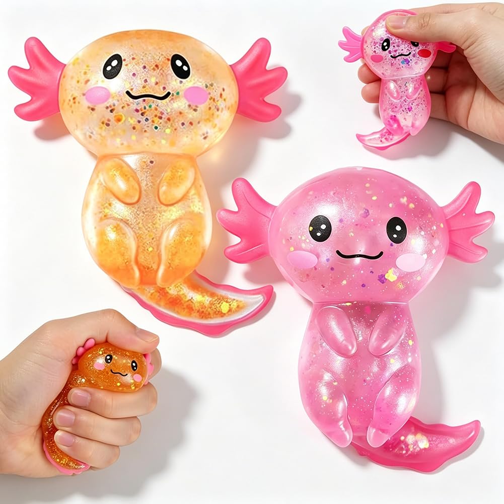 2PCS Stress Balls,Salamander Shape,stress relief toy, Soft Slow Rising Balls Anxiety Relief Fidget Toys, Autism Stress Relie, 10 × 8 cm, Antistress Ball Adults or teenagers-pink