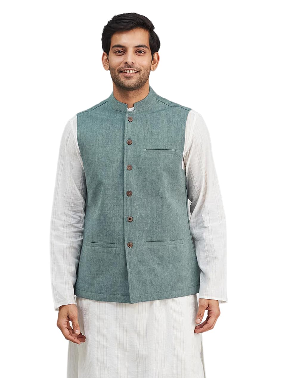 fabindia Green Cotton Nehru Jacket-picture-48