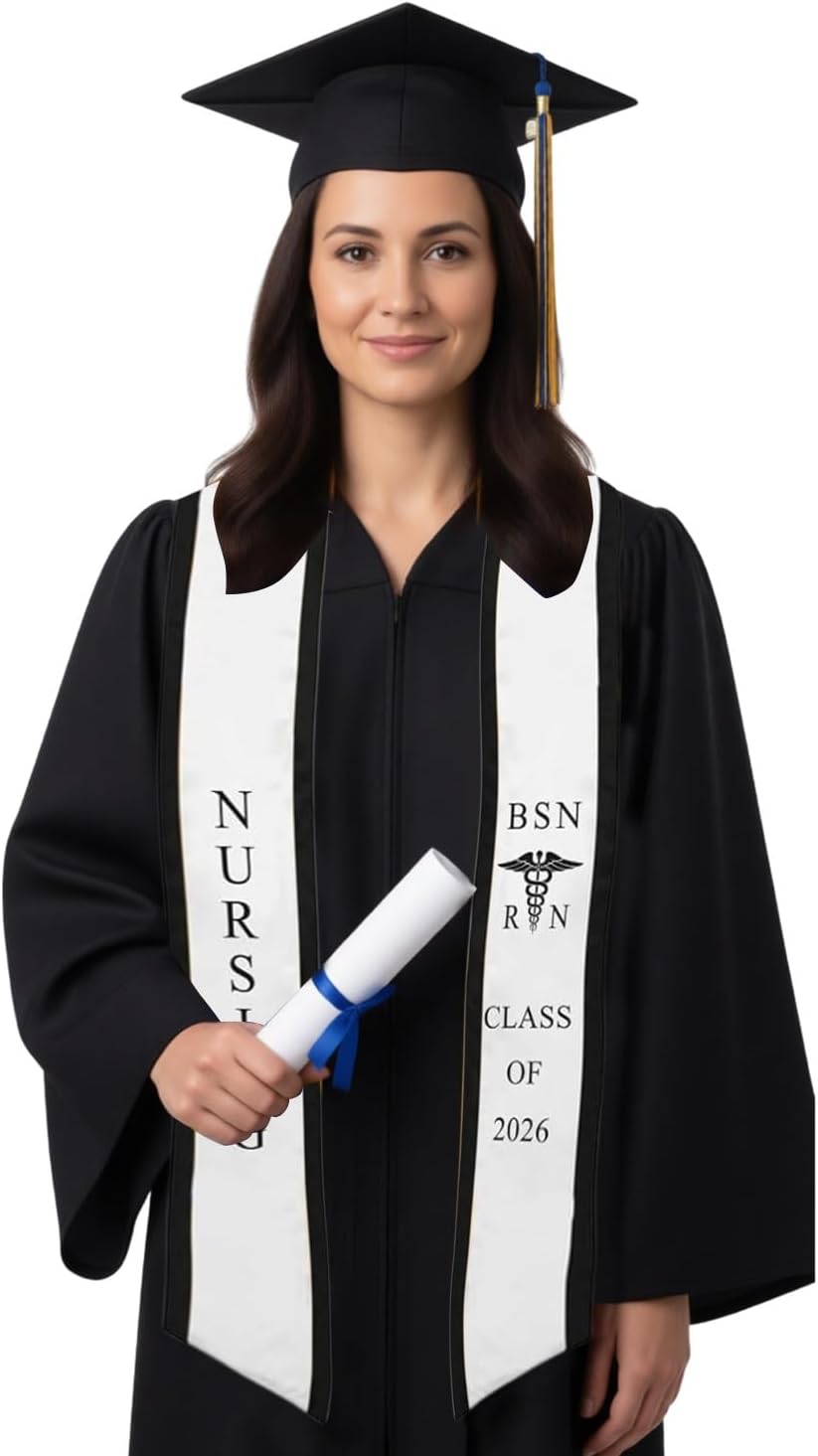 Ovaltag BSN RN Nursing Graduation Stole Class of 2026 With Medical Logo, Gift for Nurse Student