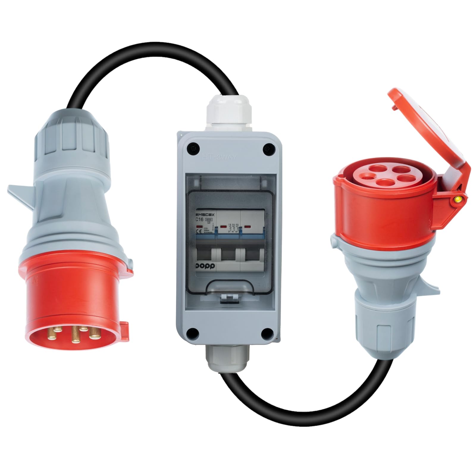 Adaptateur CEE 32A prise sur 16A prise femelle avec interrupteur LS, triphasé, 380-415V, 5 pôles, H07RN-F 5G 2,5mm² câble, IP44 étanche