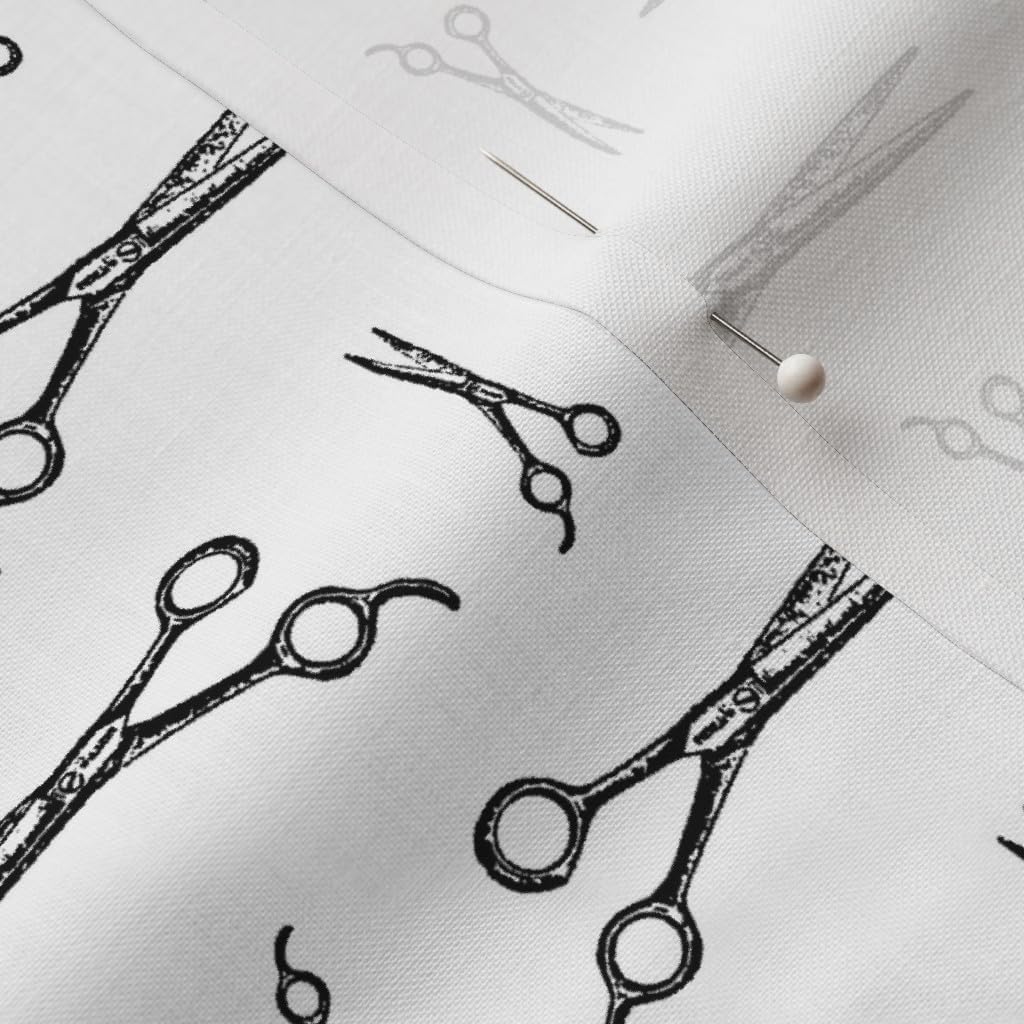 Spoonflower Fabric - Hair Salon Scissors Black White Retro Feminine Printed on Petal Signature Cotton Fabric by The Yard - Sewing Quilting Apparel Crafts Decor