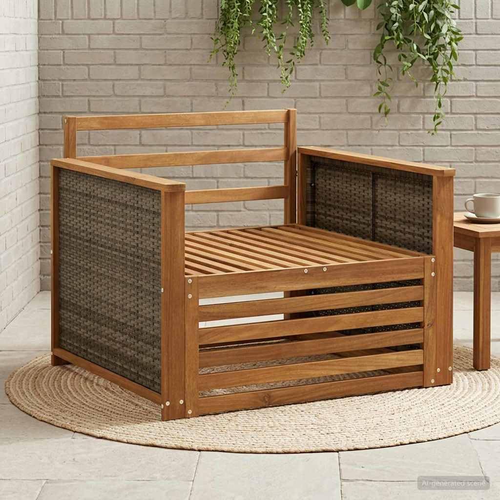 Canapé central d'extérieur en bois d'acacia extensible et résistant aux intempéries