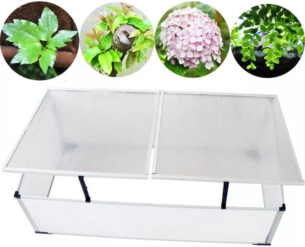 Garden Aluminum Cold Frame Greenhouse with 2 Lids, UV-Resistant Portable Mini Greenhouse Cabinet Flower Planter Shelf Protection