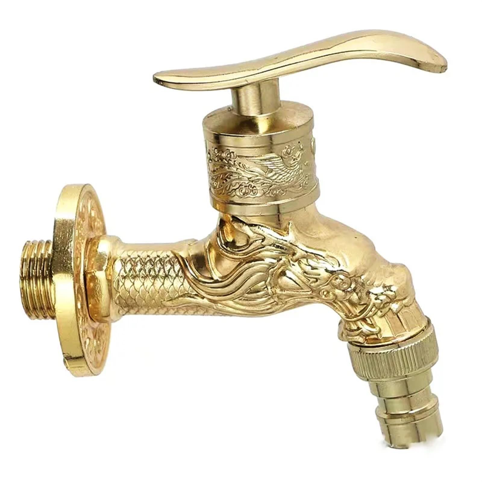Outside Tap Antique Bronze Dragon Carved Tap Animal Shape Faucet Garden Washing Machine Faucet Outdoor Faucet for Garden(Gold)