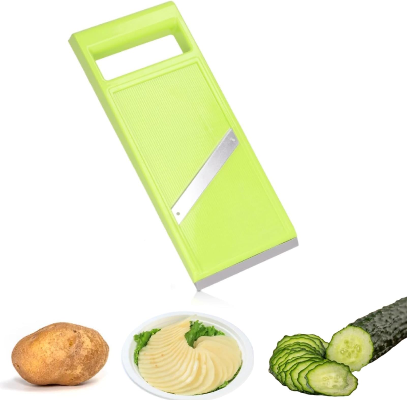 Cucumber Slicer, Potato Slicer Cucumber Cutter Mandolin Handheld Chopper for Food Vegetables Potato Cutter for Chips (Green)