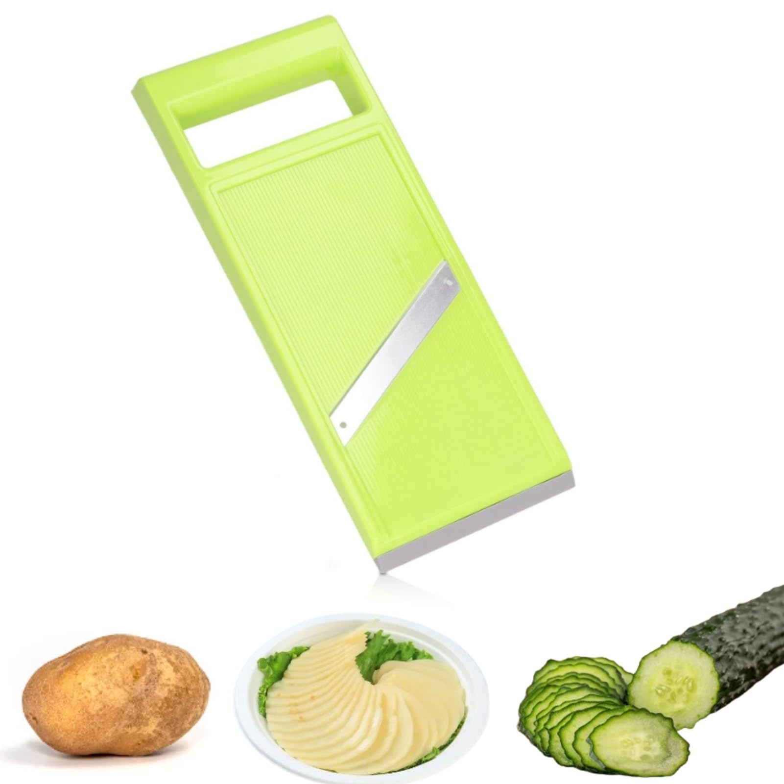 Cucumber Slicer, Mandoline Vegetable Slicer Potato Slicer Vegetable Shredder Cucumber Cutter Vegetable Slicer Mandolin Handheld Chopper for Food Vegetables Potato Cutter for Chips (Green)