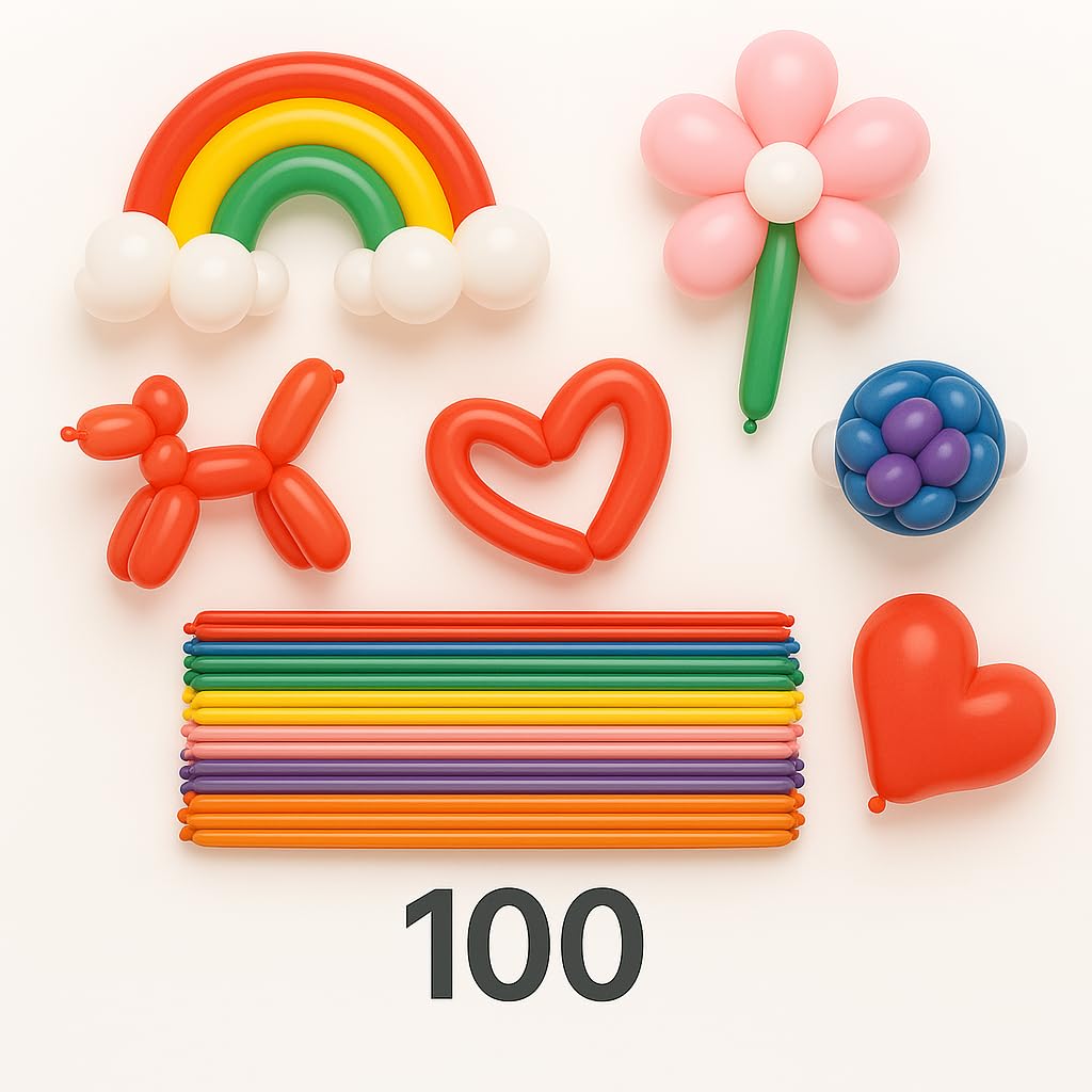 Kit 100 Globos para Modelar Multicolor de Látex, Globos Largos para Animales y Figuras, Globos de Globoflexia Mágica para Fiestas Infantiles, Cumpleaños, Decoración y Manualidades DIY - imagen 4