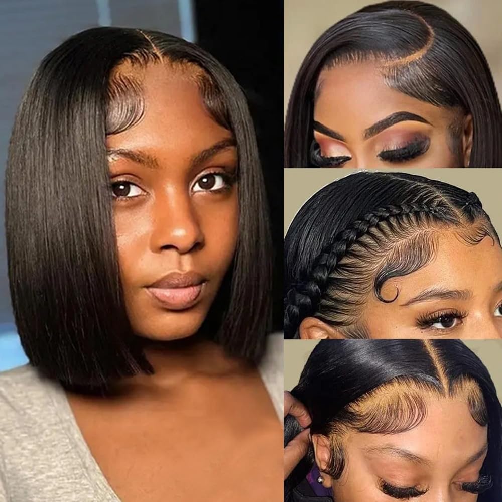 Human Hair Bob Wig Lace Front 5x5 Straight Brazilian Virgin Hair Glueless Brazilian 100% Virgin Remy Human Hair Short Bob 13x4 Lace  main image 2