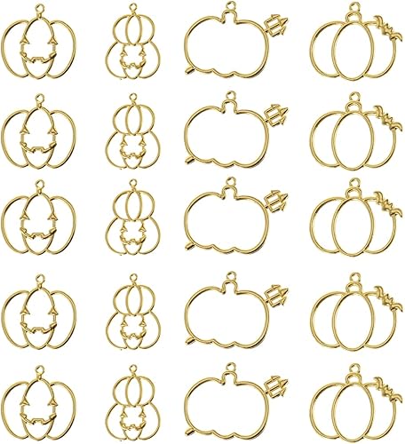 Miniatura 1 de Marco colgante de resina UV, 20 unidades, diseño de calabaza de Halloween, marcos de resina UV, para hacer joyas, colgantes colgantes, Metal de