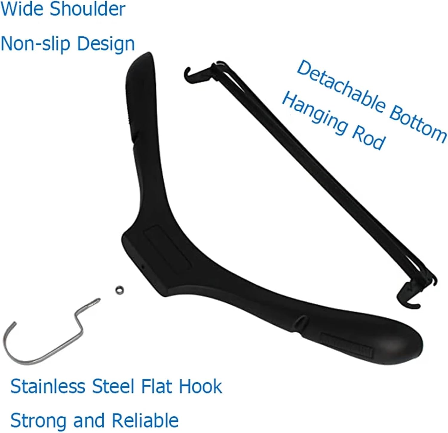 Coat Hangers 10 Pcs Extra Wide Suit Hangers Notched Shoulders Swivel Hooks Clothes Hanger Racks Non-Slip Men Clothing Display Hanger Organizer,Black