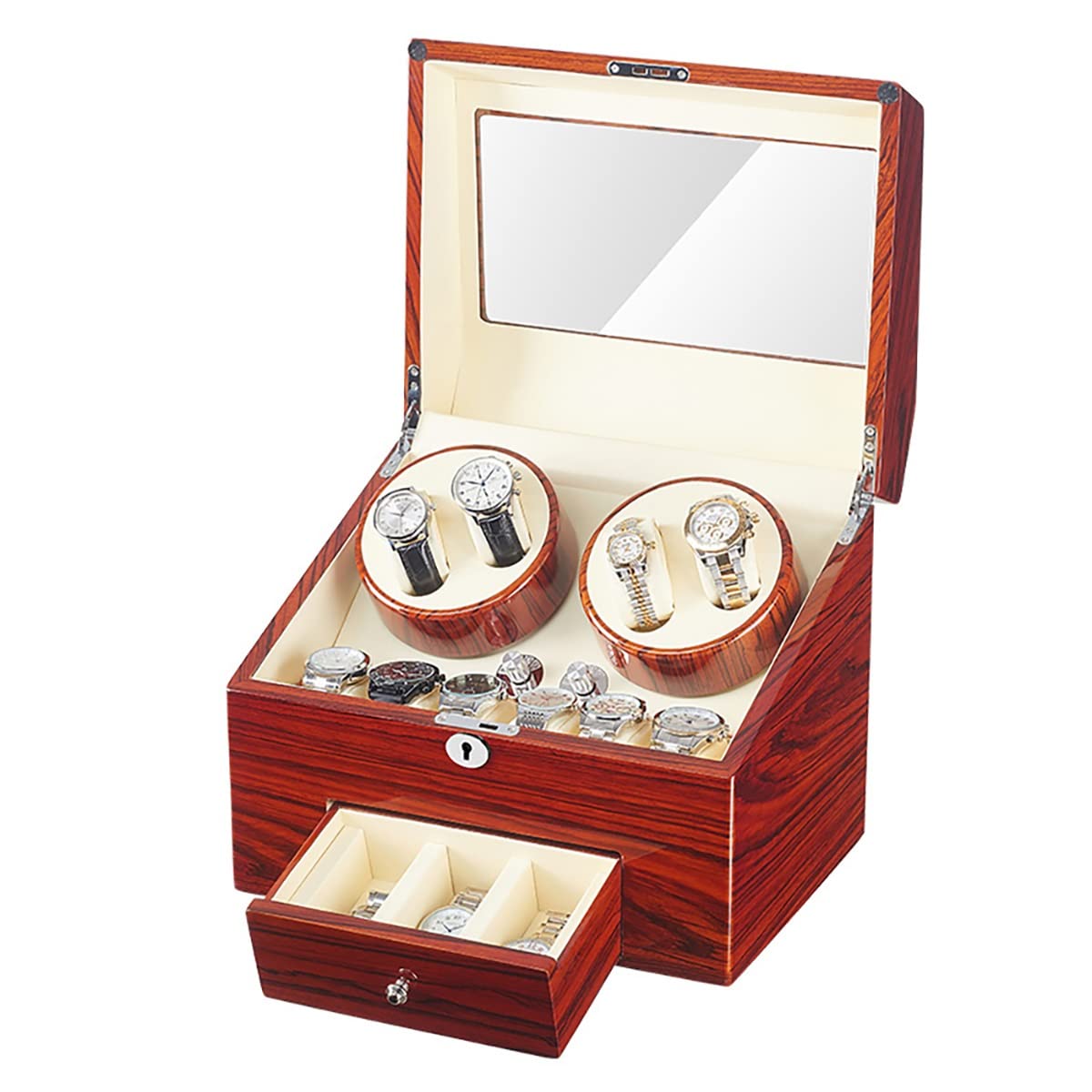 MYUYEE Technology Automatic Watch Winder For 4+9 Watch Storage Display Box With Quiet Japanese Motor In Wood Shell Watch Box Organizer (C)